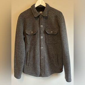 Vintage Roots Canada Mens Grey Twill Metal Snap Button Jacket L Fleece Interior